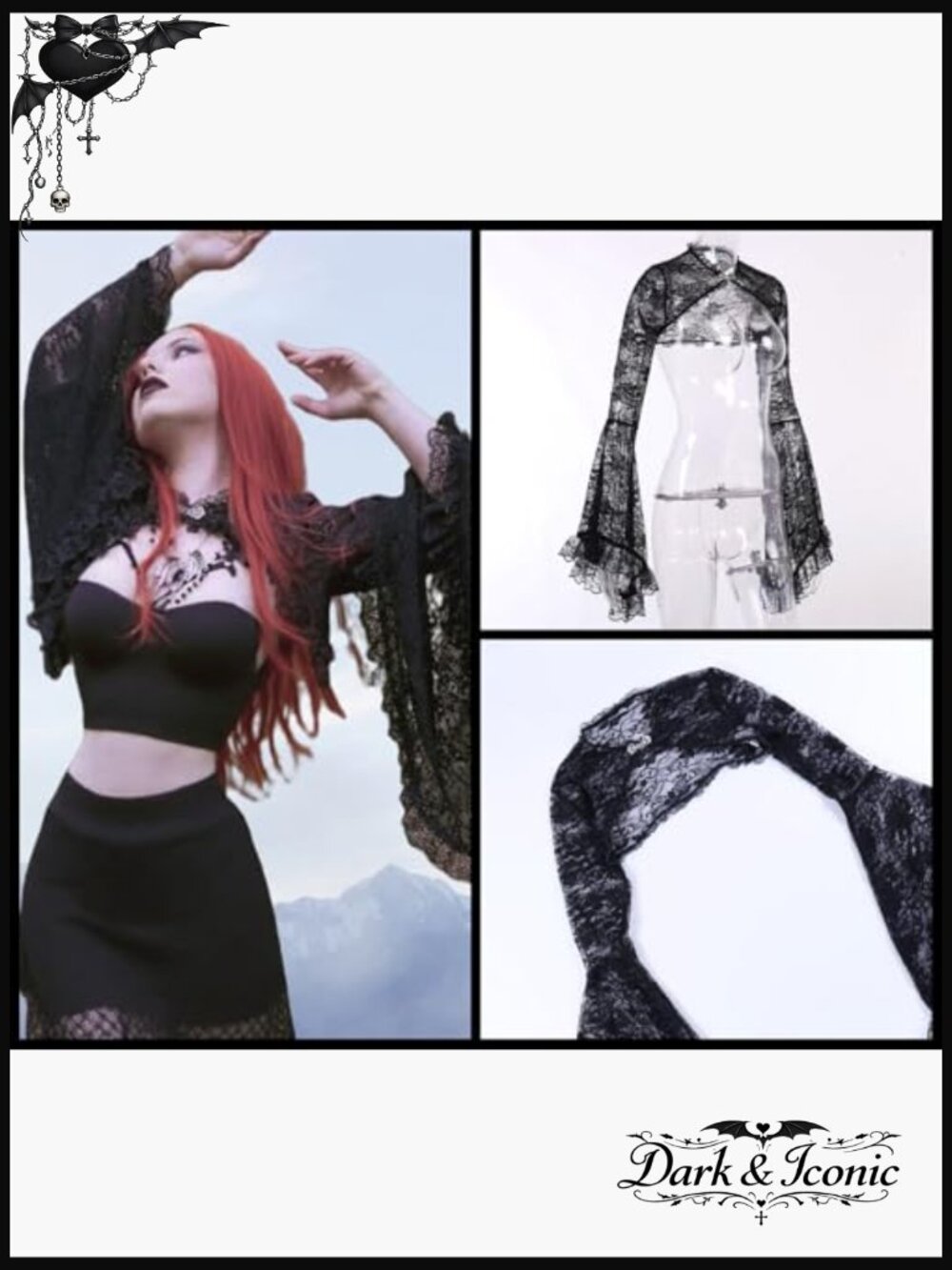 Sheer Lace Bolero Shrug Crop Top Bell Sleeves - Picture 2 of 5